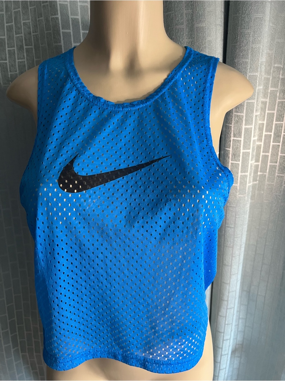 Nike Bright Blue Mesh Crop Tank with Black Swoosh